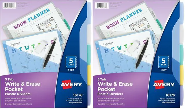 Main image of 16176 Write & Erase Big Tab Plastic Dividers w/Slash Pocket, 5-Tab, Letter (Pack of 2)