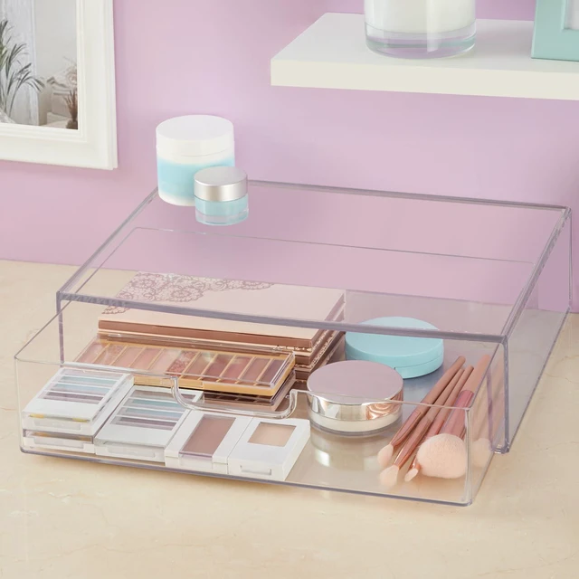 Alt view image 5 of 7 - STAX Plastic Stackable Organizer Drawer in Clear | 12.5-inches Wide | Organize Office Desk Accessories and Sort Letter-Size Paper | Made in USA