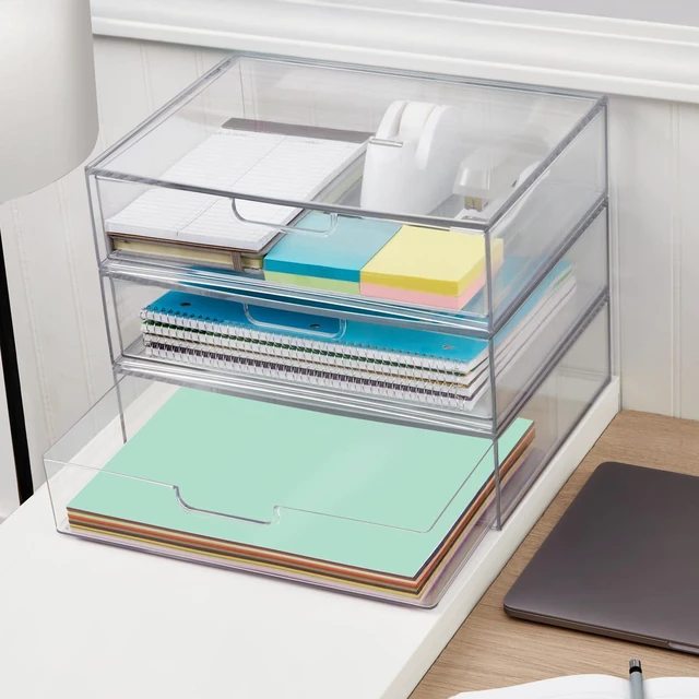 Alt view image 6 of 7 - STAX Plastic Stackable Organizer Drawer in Clear | 12.5-inches Wide | Organize Office Desk Accessories and Sort Letter-Size Paper | Made in USA
