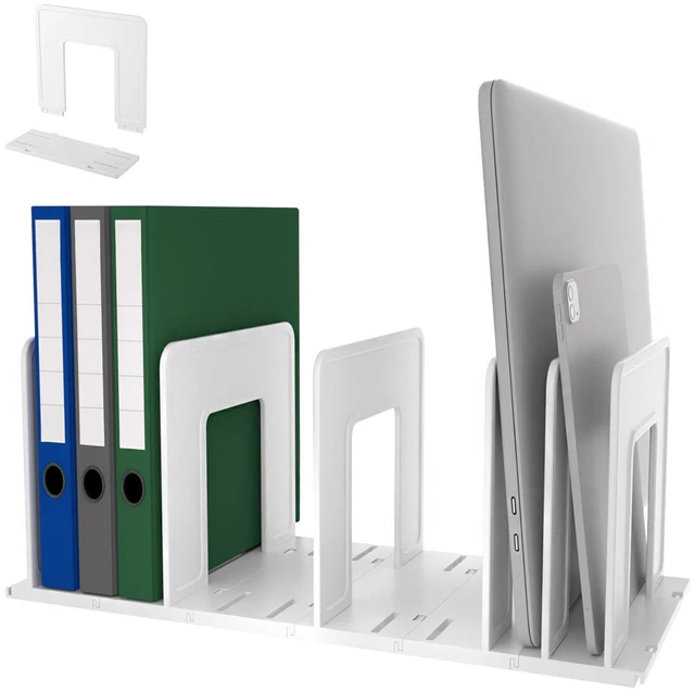 Main image of Adjustable Vertical File Sorter Sturdy Plastic Expandable Upright File Holder, Desktop Binder Organizer, Home School Office File Organizer Bookshelf Divider, Assemble Easily Endlessly, White