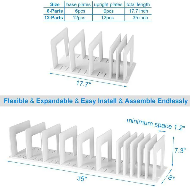 Alt view image 2 of 7 - Adjustable Vertical File Sorter Sturdy Plastic Expandable Upright File Holder, Desktop Binder Organizer, Home School Office File Organizer Bookshelf Divider, Assemble Easily Endlessly, White