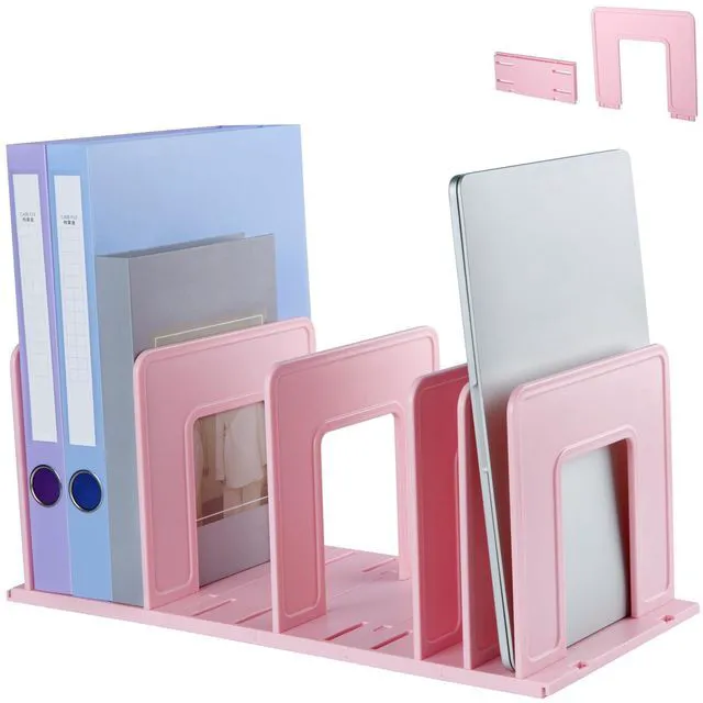 Main image of Adjustable Vertical File Sorter Sturdy Plastic Expandable Upright File Holder, Desktop Binder Organizer, School Office File Organizer Bookshelf Divider, Assemble Easily Endlessly, Pink