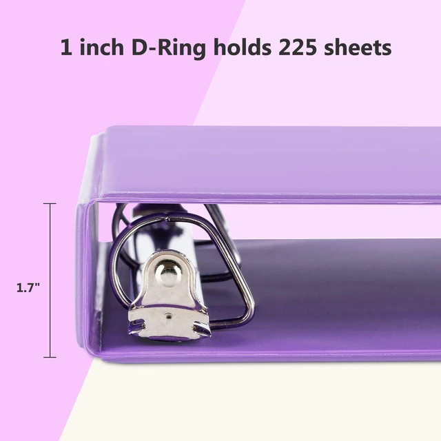 Alt view image 3 of 7 - Sturdy 1 Inch D Ring Binders with 2 Pockets, 6 Pack, Purple 3 Ring Binders with Clear View Cover, Hold 225 Sheets of US Letter Size Paper, PVC-Free for Office, Home, School