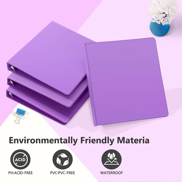 Alt view image 6 of 7 - Sturdy 1 Inch D Ring Binders with 2 Pockets, 6 Pack, Purple 3 Ring Binders with Clear View Cover, Hold 225 Sheets of US Letter Size Paper, PVC-Free for Office, Home, School