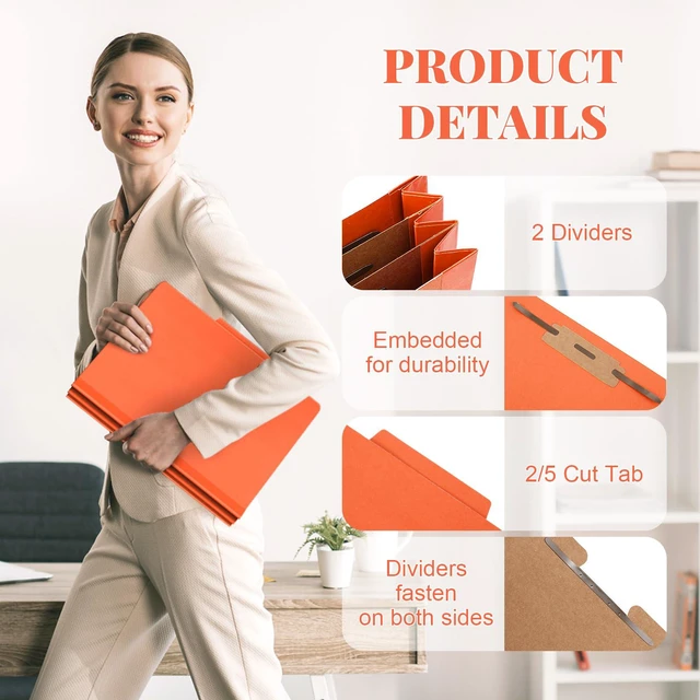 Alt view image 3 of 6 - 12 Pcs Classification Folders Letter Size Bulk, Orange
