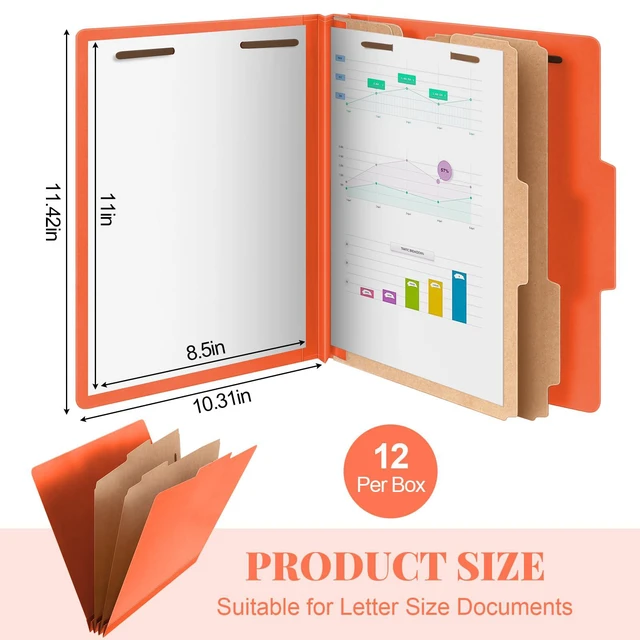Alt view image 2 of 6 - 12 Pcs Classification Folders Letter Size Bulk, Orange