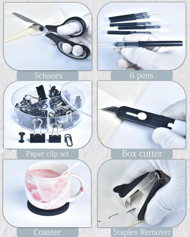 Alt view image 5 of 7 - Black Desk Accessories and Organizers with Desk Organizer and 360°Rotating Pen Holder stapler Pen and a Lot of Office Black Office Supplies Beautifully Presented in a Gift Box