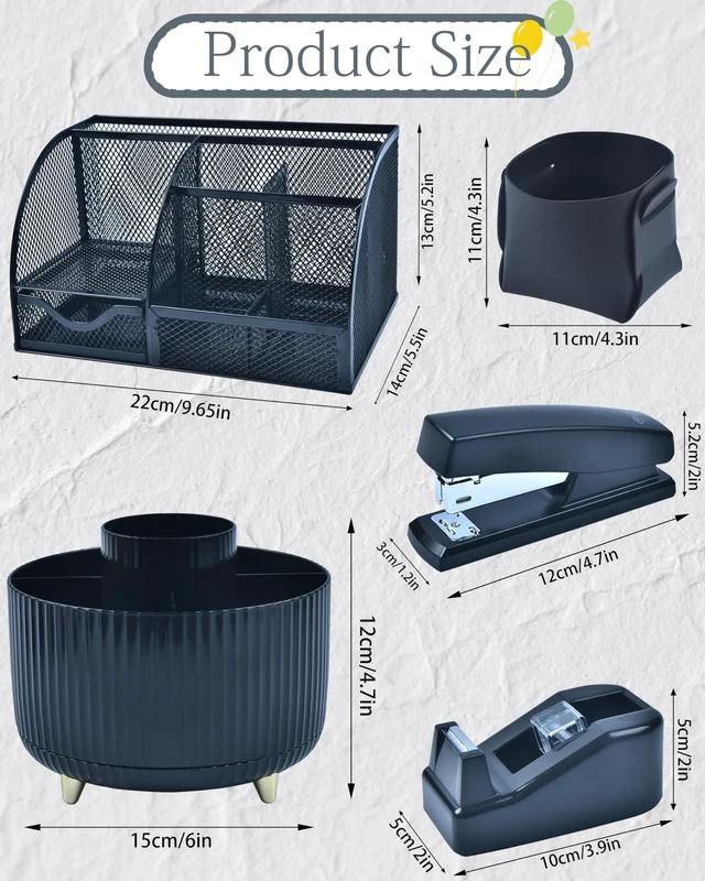 Alt view image 6 of 7 - Black Desk Accessories and Organizers with Desk Organizer and 360°Rotating Pen Holder stapler Pen and a Lot of Office Black Office Supplies Beautifully Presented in a Gift Box