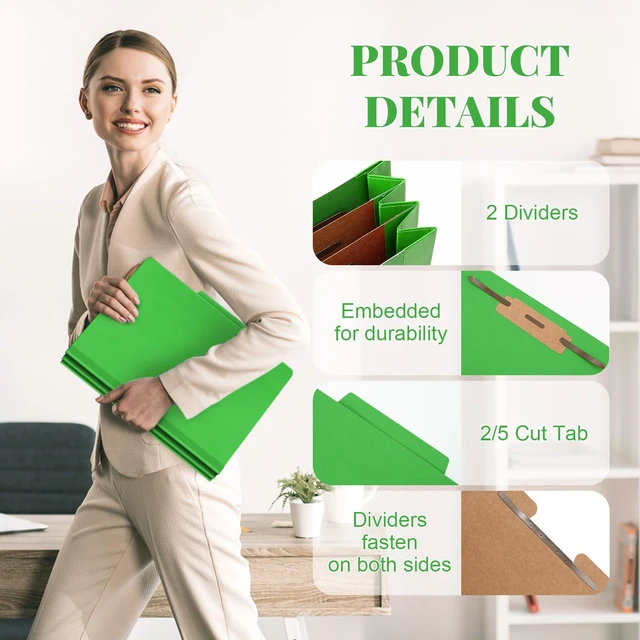 Alt view image 3 of 6 - 12 Pcs Classification Folders Letter Size Bulk, Green