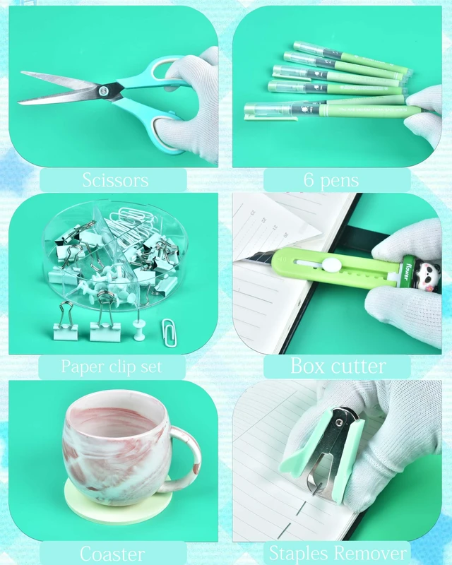 Alt view image 5 of 7 - Green Desk Accessories and Organizers with Desk Organizer and 360°Rotating Pen Holder stapler Pen and a Lot of Office Green Office Supplies Beautifully Presented in a Gift Box