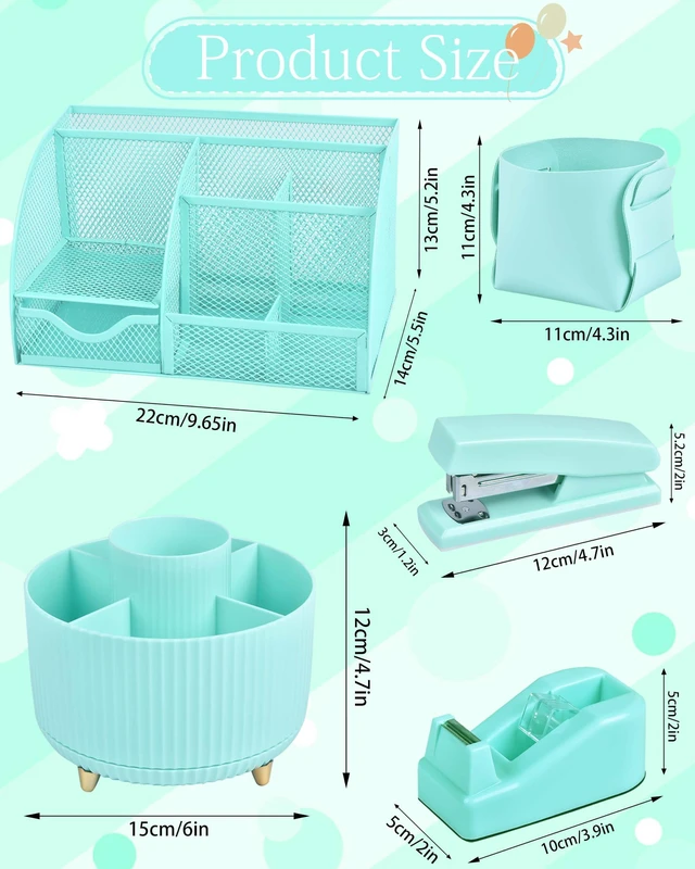 Alt view image 6 of 7 - Green Desk Accessories and Organizers with Desk Organizer and 360°Rotating Pen Holder stapler Pen and a Lot of Office Green Office Supplies Beautifully Presented in a Gift Box