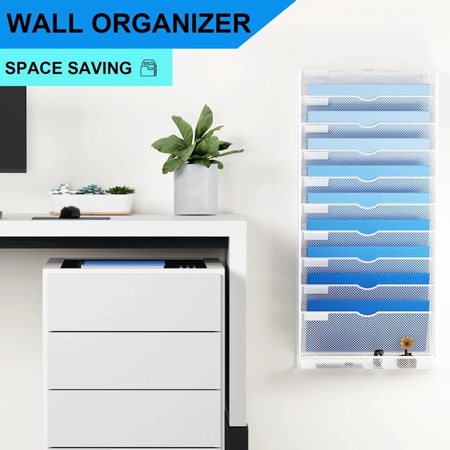 Alt view image 2 of 7 - Hanging Wall File Organizer 10 Tier Wall Mounted File Holder Document Wall Organizer Magazine Organization for Office Home, White