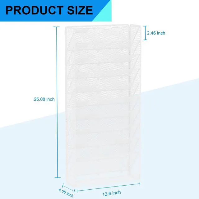 Alt view image 3 of 7 - Hanging Wall File Organizer 10 Tier Wall Mounted File Holder Document Wall Organizer Magazine Organization for Office Home, White