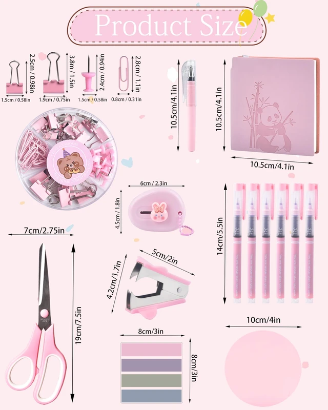 Alt view image 6 of 7 - Pink Desk Accessories and Organizers with Desk Organizer and 360°Rotating Pen Holder stapler Pen and a Lot of Office Pink Office Supplies Beautifully Presented in a Gift Box