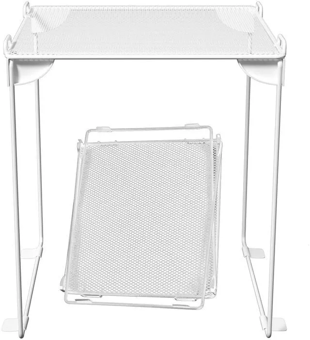 Alt view image 3 of 7 - Locker Shelf 2 Pack - Organizer for School Gym Office - White 12 Stackable, Extra Tall, Collapsible, Metal Mesh Build, Fits Standard Size