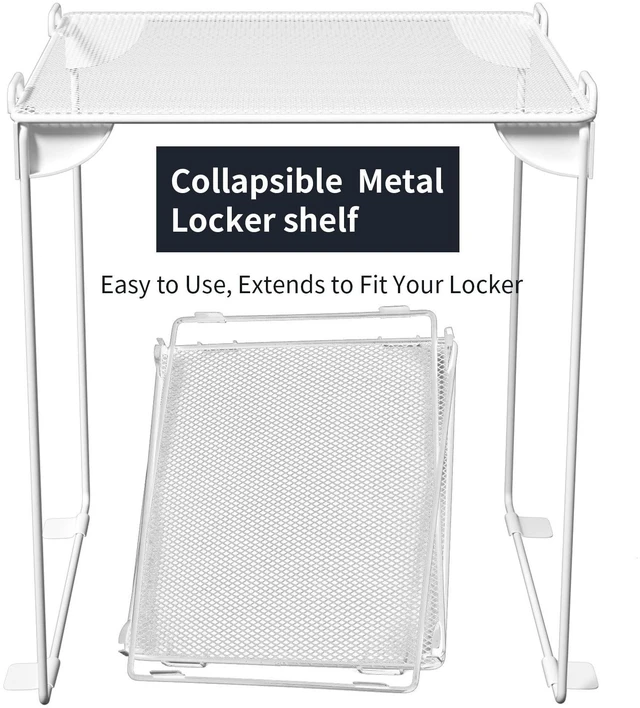 Alt view image 6 of 7 - Locker Shelf 2 Pack - Organizer for School Gym Office - White 12 Stackable, Extra Tall, Collapsible, Metal Mesh Build, Fits Standard Size