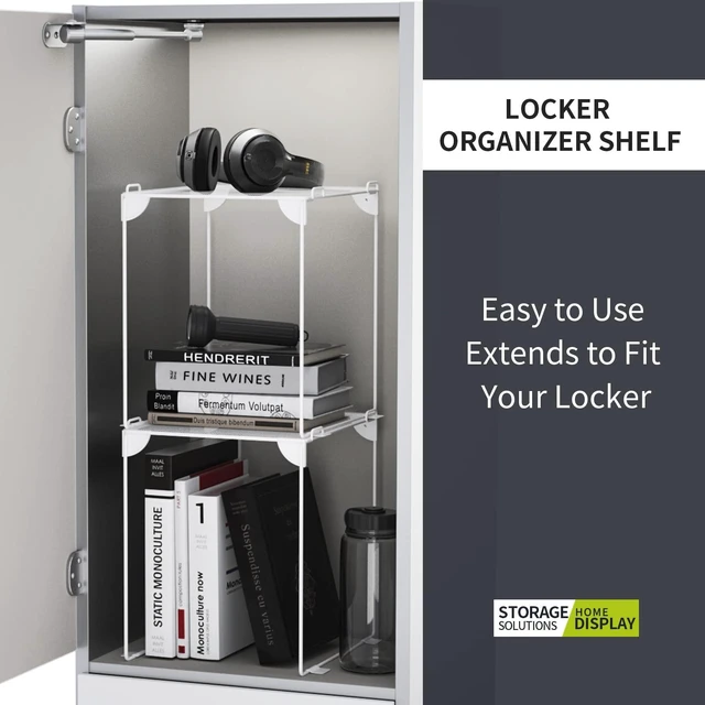Alt view image 7 of 7 - Locker Shelf 2 Pack - Organizer for School Gym Office - White 12 Stackable, Extra Tall, Collapsible, Metal Mesh Build, Fits Standard Size