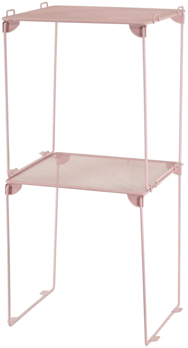 Main image of Pack 2, Mesh Locker Shelf, Stackable Extra Tall Locker Organizer, Collapsible and Metal Build, Fits Standard Size School Locker, Suitable for Work, Kitchen, Bathroom (Pink)