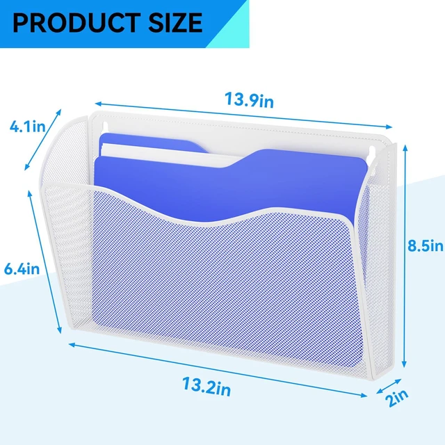 Alt view image 3 of 7 - 6 Single Pocket Wall File Holder, Mesh Hanging File Folder Paper Organizer, Vertical Wall Mounted Mail Basket, Storage Organization Magazine Rack for Office, Home and School, White