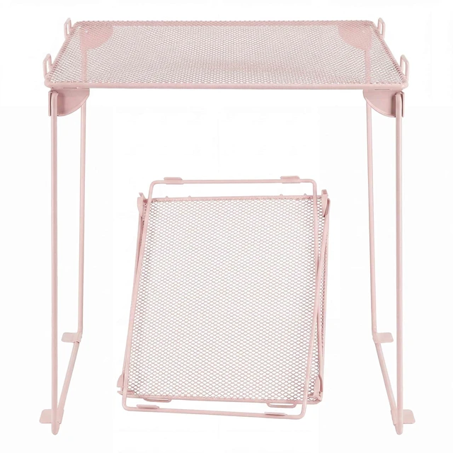 Alt view image 4 of 7 - Pack 2, Mesh Locker Shelf, Stackable Extra Tall Locker Organizer, Collapsible and Metal Build, Fits Standard Size School Locker, Suitable for Work, Kitchen, Bathroom (Pink)