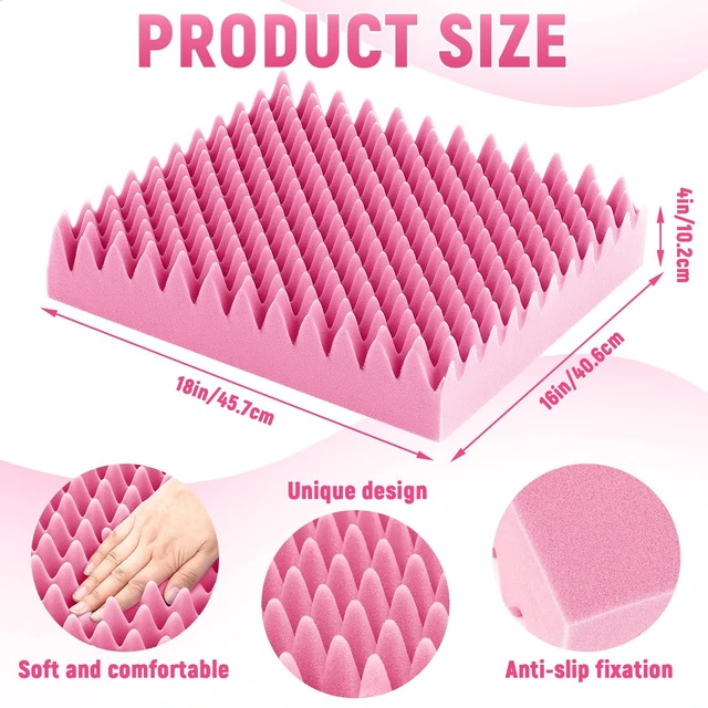 Alt view image 2 of 6 - 2 Pcs Egg Foam Pad,18 X 16 X 4 Inches Egg-Shaped,Pink Egg Seat Cushions Crate for Chairs, Convoluted Foam Relieves Pressure, Breathable Design, For Wheelchair Office Car Seats