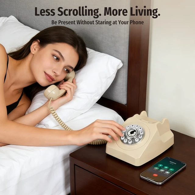 Alt view image 3 of 7 - Bluetooth Landline Phone with Handset and Speakerphone, Retro Bluetooth Home Phone, Classic Bluetooth Desk Phone, Cordless Bluetooth Telephone with USB Rechargeable
