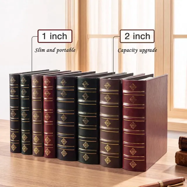 Alt view image 5 of 6 - Vintage 3 Ring Binder 1 Inch, Leather Hardback D Ring Binder with Pockets and 5 Tab Dividers, Book Style Document Organizer Fits Letter Size for Home and Office Burgundy