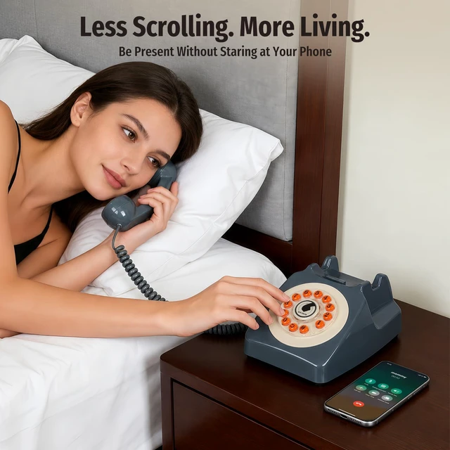 Alt view image 2 of 7 - Bluetooth Landline Phone with Handset and Speakerphone, Retro Bluetooth Home Phone, Classic Bluetooth Desk Phone, Cordless Bluetooth Telephone with USB Rechargeable