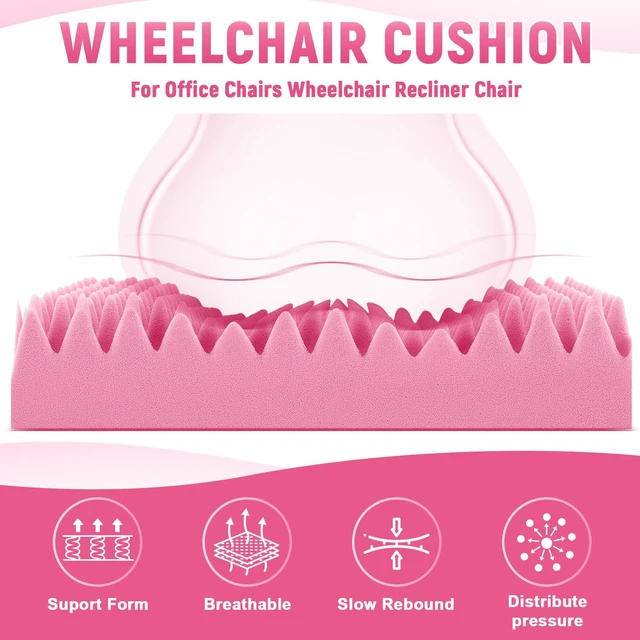 Alt view image 3 of 6 - 2 Pcs Egg Foam Pad,18 X 16 X 4 Inches Egg-Shaped,Pink Egg Seat Cushions Crate for Chairs, Convoluted Foam Relieves Pressure, Breathable Design, For Wheelchair Office Car Seats