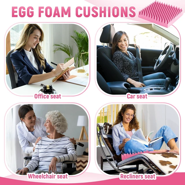 Alt view image 5 of 6 - 2 Pcs Egg Foam Pad,18 X 16 X 4 Inches Egg-Shaped,Pink Egg Seat Cushions Crate for Chairs, Convoluted Foam Relieves Pressure, Breathable Design, For Wheelchair Office Car Seats