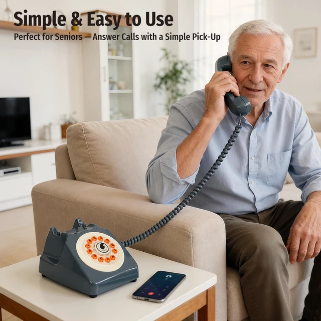 Alt view image 4 of 7 - Bluetooth Landline Phone with Handset and Speakerphone, Retro Bluetooth Home Phone, Classic Bluetooth Desk Phone, Cordless Bluetooth Telephone with USB Rechargeable