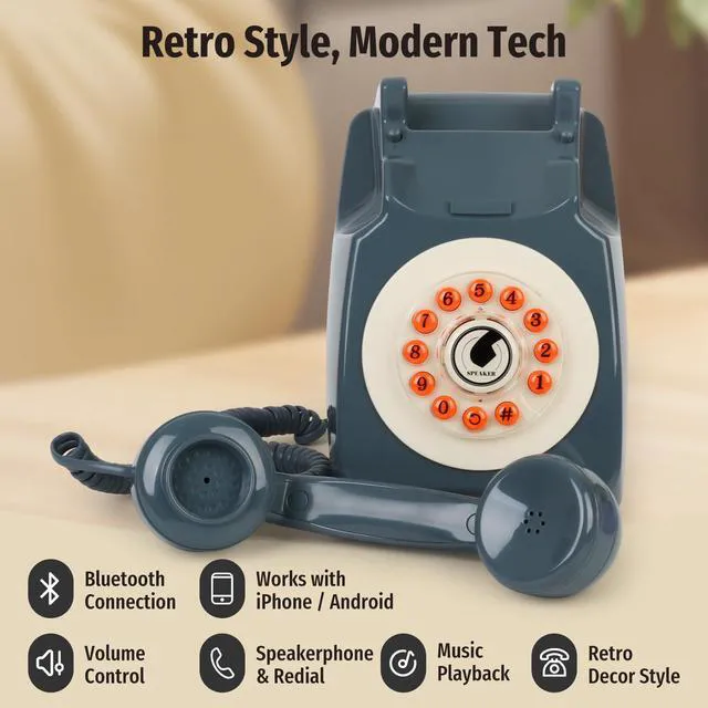 Alt view image 6 of 7 - Bluetooth Landline Phone with Handset and Speakerphone, Retro Bluetooth Home Phone, Classic Bluetooth Desk Phone, Cordless Bluetooth Telephone with USB Rechargeable