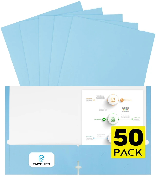 Main image of Blue Folders with Pockets 50 Pack Pastel Colors,2 Pocket Folders Fit Letter Size Paper,Paper File Folder for School Office Home Bussiness