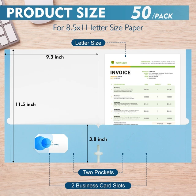 Alt view image 2 of 7 - Blue Folders with Pockets 50 Pack Pastel Colors,2 Pocket Folders Fit Letter Size Paper,Paper File Folder for School Office Home Bussiness