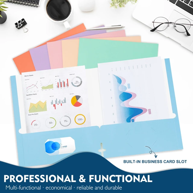 Alt view image 4 of 7 - Blue Folders with Pockets 50 Pack Pastel Colors,2 Pocket Folders Fit Letter Size Paper,Paper File Folder for School Office Home Bussiness