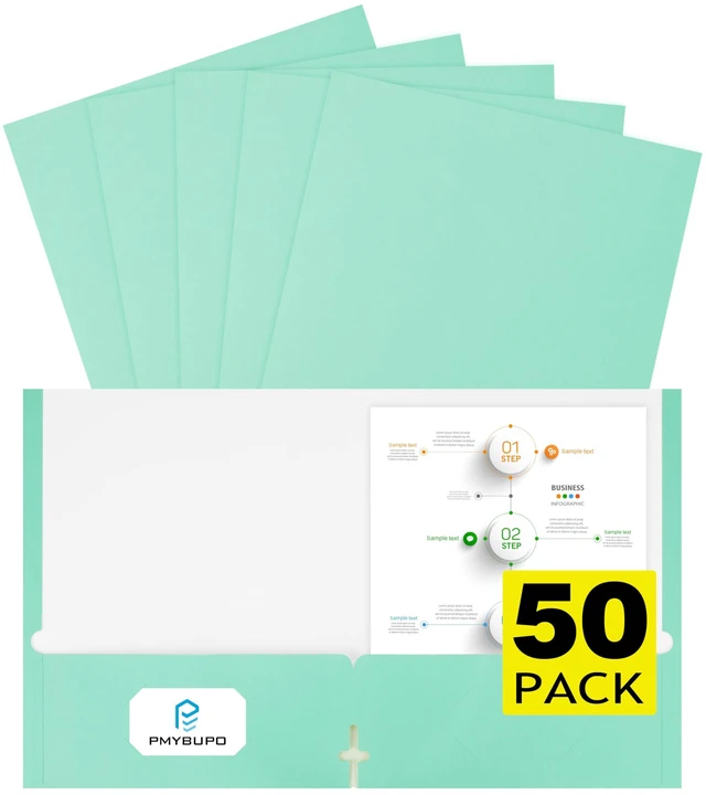 Main image of 50Pack Ish Green Folders with Pockets,Pastels Colors Folders with Pockets,2-Pocket Folder Bulk,Aesthetic File Folder,Back to School Office Filing Supplies