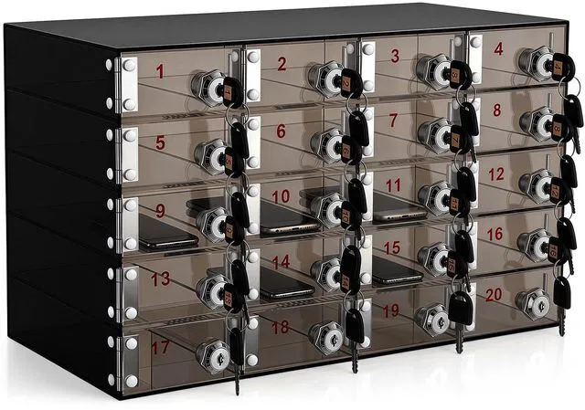 Main image of Cell Phone Locker Box for Classroom, Back to School, Black, 20 Slots Clear Acrylic Cell Phone Storage Cabinet Bin with Door Locks for Classroom School Students Office Factory Employees
