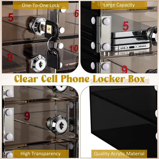 Alt view image 4 of 7 - Cell Phone Locker Box for Classroom, Back to School, Black, 20 Slots Clear Acrylic Cell Phone Storage Cabinet Bin with Door Locks for Classroom School Students Office Factory Employees