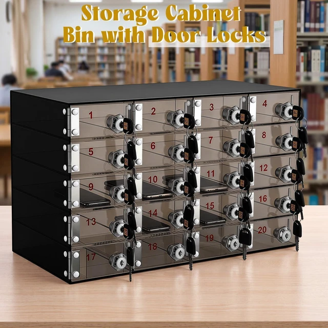 Alt view image 7 of 7 - Cell Phone Locker Box for Classroom, Back to School, Black, 20 Slots Clear Acrylic Cell Phone Storage Cabinet Bin with Door Locks for Classroom School Students Office Factory Employees