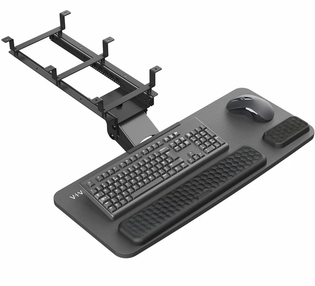 Main image of Premium Black Under Desk 27 x 11 in Keyboard Tray, MOUNT-KB27P-B Deluxe Adjustable Computer Keyboard & Mouse Platform Tray, Ergonomic Under Table Desk Mount Drawer with Padding