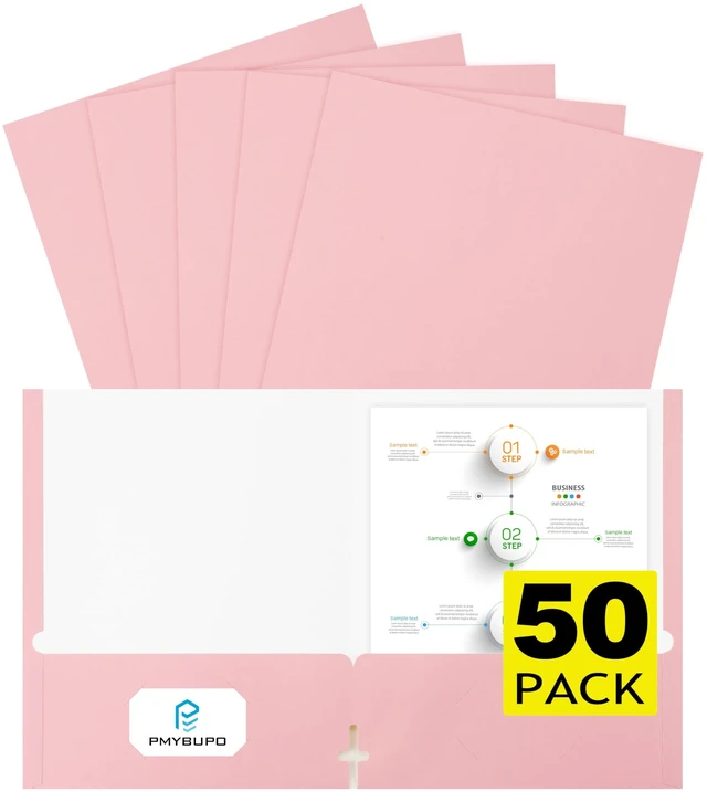 Main image of 50Pack Pink Two Pocket Folders,8.5x11 Folders with Pockets,Long Lasting,for School and Office