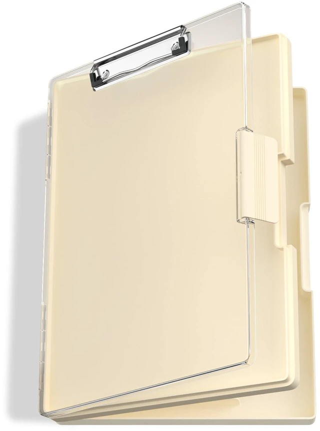 Main image of Clipboard with Storage, Beige 8.5 x 11 Clip Board, Dual Compartmen Folder Nursing Side Opening, Heavy Duty Organization Box, Smooth Writing for Teachers, Classroom, Size 13.3 x 9.4 x 1.5 in