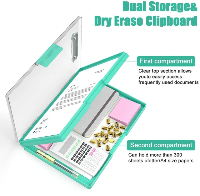 Alt view image 4 of 6 - Clipboard with Storage, Green 8.5 x 11 Clip Board, Dual Compartmen Folder Nursing Side Opening, Heavy Duty Organization Box, Smooth Writing for Teachers, Classroom, Size 13.3 x 9.4 x 1.5 in