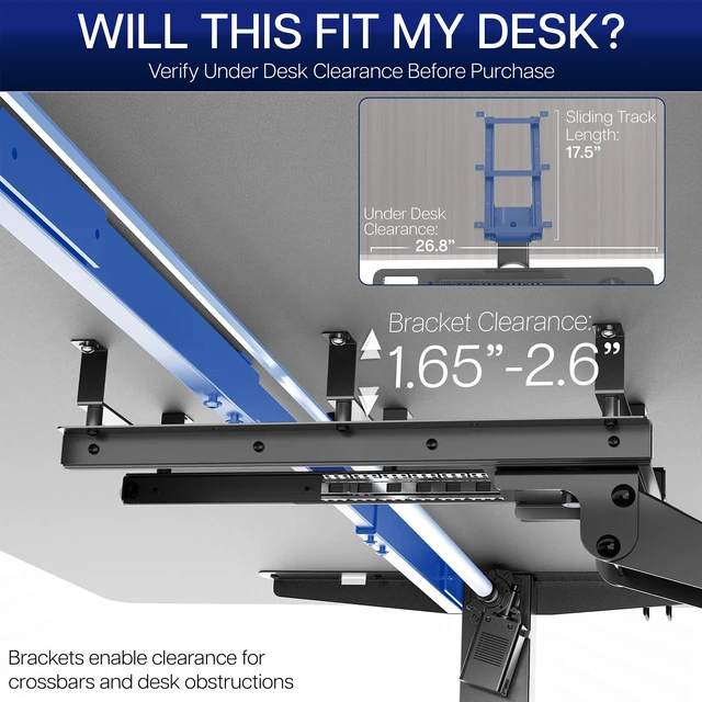 Alt view image 4 of 7 - Premium Black Under Desk 27 x 11 in Keyboard Tray, MOUNT-KB27P-B Deluxe Adjustable Computer Keyboard & Mouse Platform Tray, Ergonomic Under Table Desk Mount Drawer with Padding