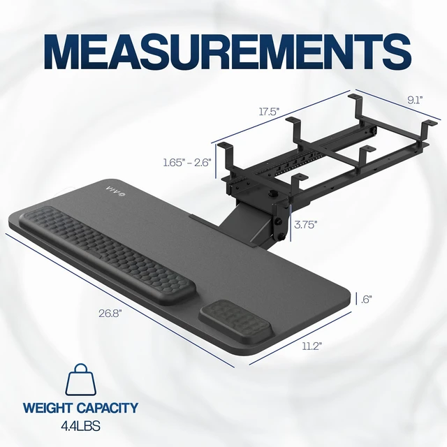 Alt view image 5 of 7 - Premium Black Under Desk 27 x 11 in Keyboard Tray, MOUNT-KB27P-B Deluxe Adjustable Computer Keyboard & Mouse Platform Tray, Ergonomic Under Table Desk Mount Drawer with Padding