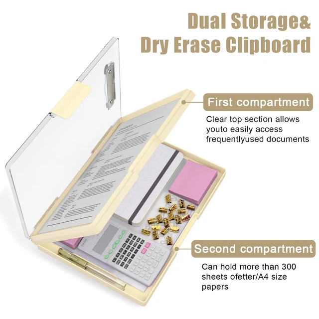 Alt view image 4 of 6 - Clipboard with Storage, Beige 8.5 x 11 Clip Board, Dual Compartmen Folder Nursing Side Opening, Heavy Duty Organization Box, Smooth Writing for Teachers, Classroom, Size 13.3 x 9.4 x 1.5 in