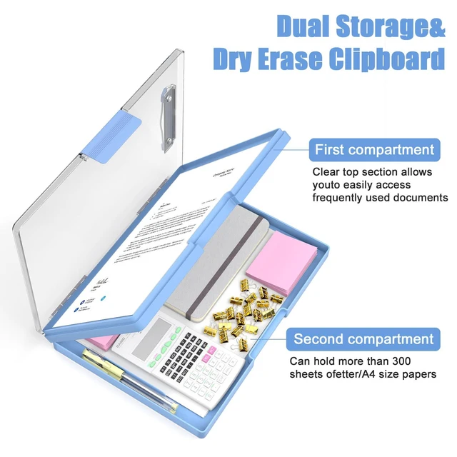 Alt view image 4 of 6 - Clipboard with Storage, Blue 8.5 x 11 Clip Board, Dual Compartmen Folder Nursing Side Opening, Heavy Duty Organization Box, Smooth Writing for Teachers, Classroom, Size 13.3 x 9.4 x 1.5 in