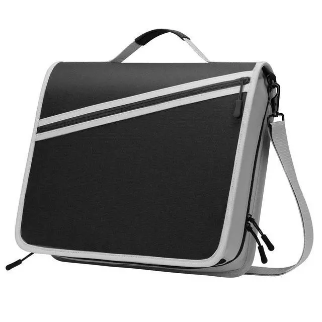 Main image of Zipper Binder with Strap, 3 Inch 3 O Ring, 600 Sheets, Black & Gray Water-repellent Oxford fabric with 2 folders, removable file pockets, reinforced handle and adjustable shoulder strap