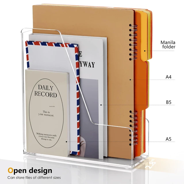 Alt view image 3 of 7 - 4 Pack Vertical File Holder, Acrylic Desk Organizer Magazine File Sorter for Magazines, Binders, Notebooks, Envelopes, Multi-purpose Clear Document Organizer Rack