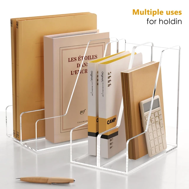 Alt view image 4 of 7 - 4 Pack Vertical File Holder, Acrylic Desk Organizer Magazine File Sorter for Magazines, Binders, Notebooks, Envelopes, Multi-purpose Clear Document Organizer Rack